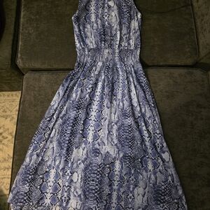 Nanette Lepore Blue and White Snake Print Midi Dress